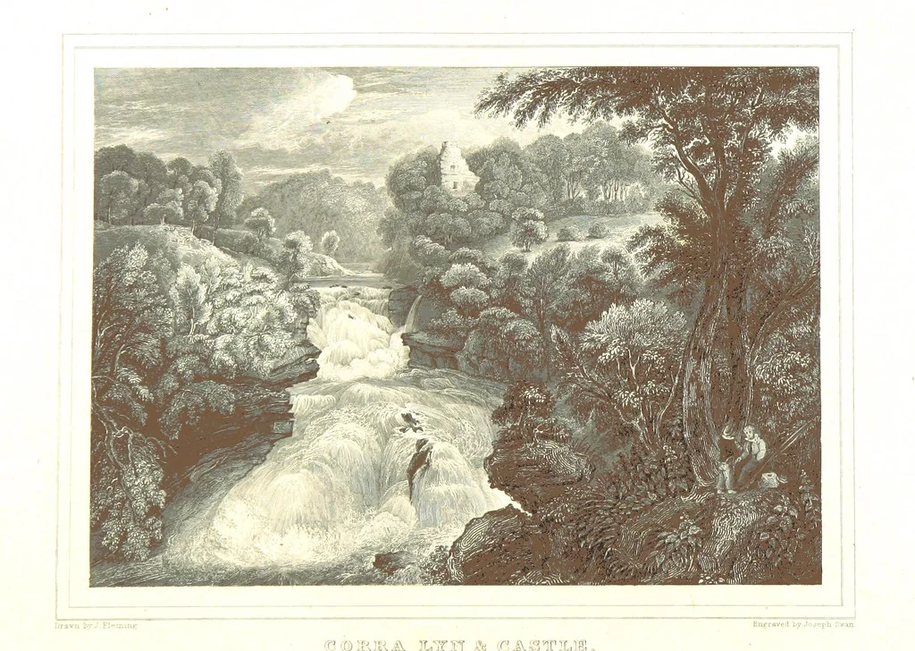 An illustration from Select views on the River Clyde, engraved by J. Swan, from drawings by J. Fleming, with historical and descriptive illustrations by J. M. L, 1830, leaf 42
