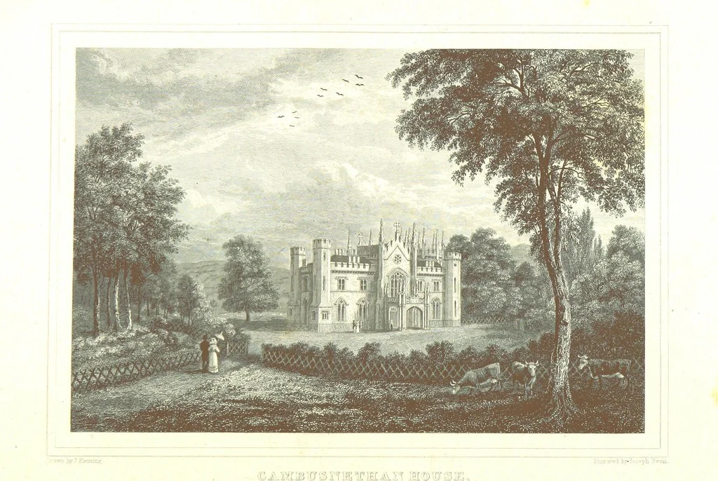 An illustration from Select views on the River Clyde, engraved by J. Swan, from drawings by J. Fleming, with historical and descriptive illustrations by J. M. L, 1830, leaf 86