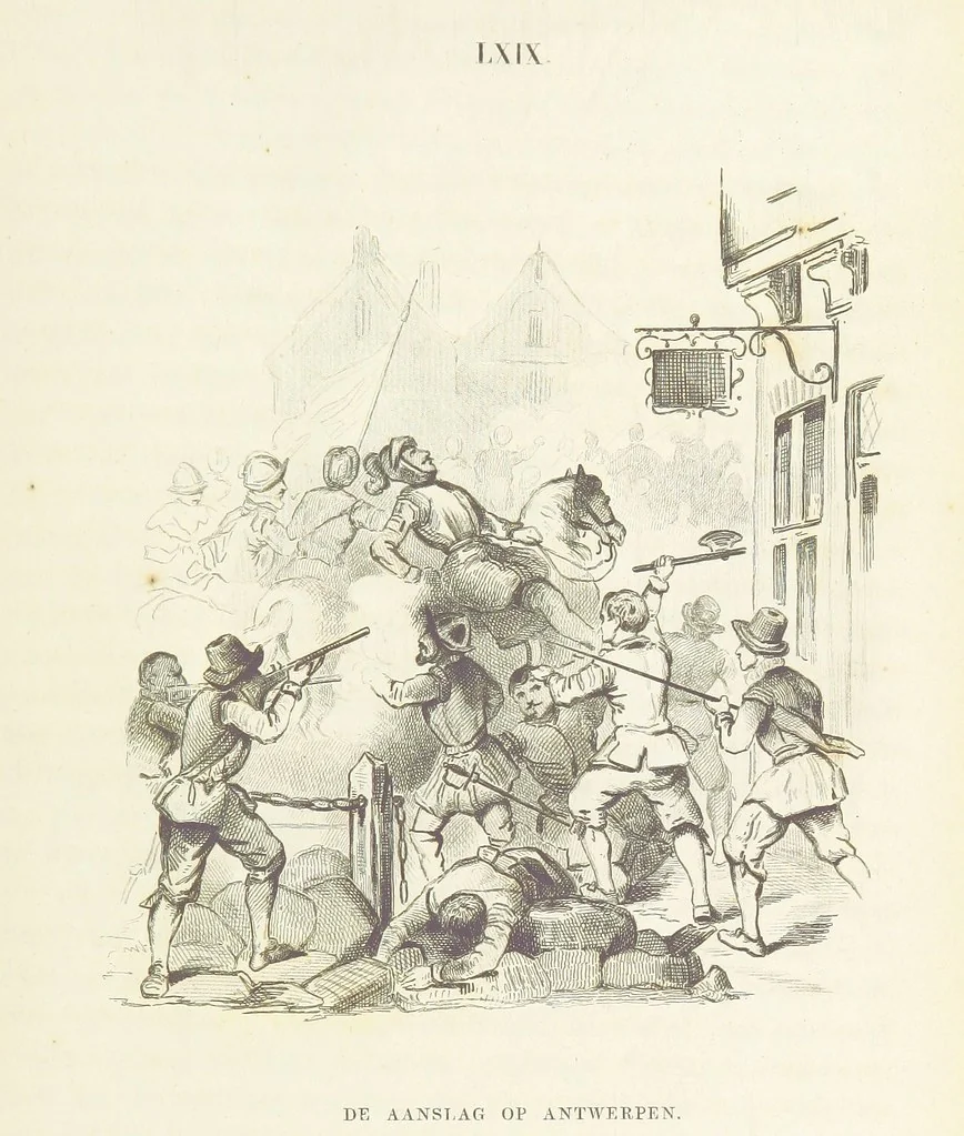 An illustration from Herinneringen uit den worstelstrijd met Spanje ... Met op staal gegraveerde platen, 1853, leaf 287
