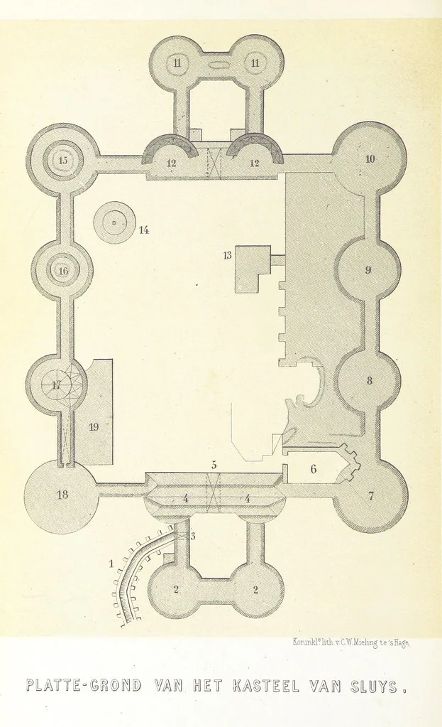 An illustration from Merkwaardige Kasteelen in Nederland. Door Mr J. van L. en W. J. H. Plates, 1854, leaf 192