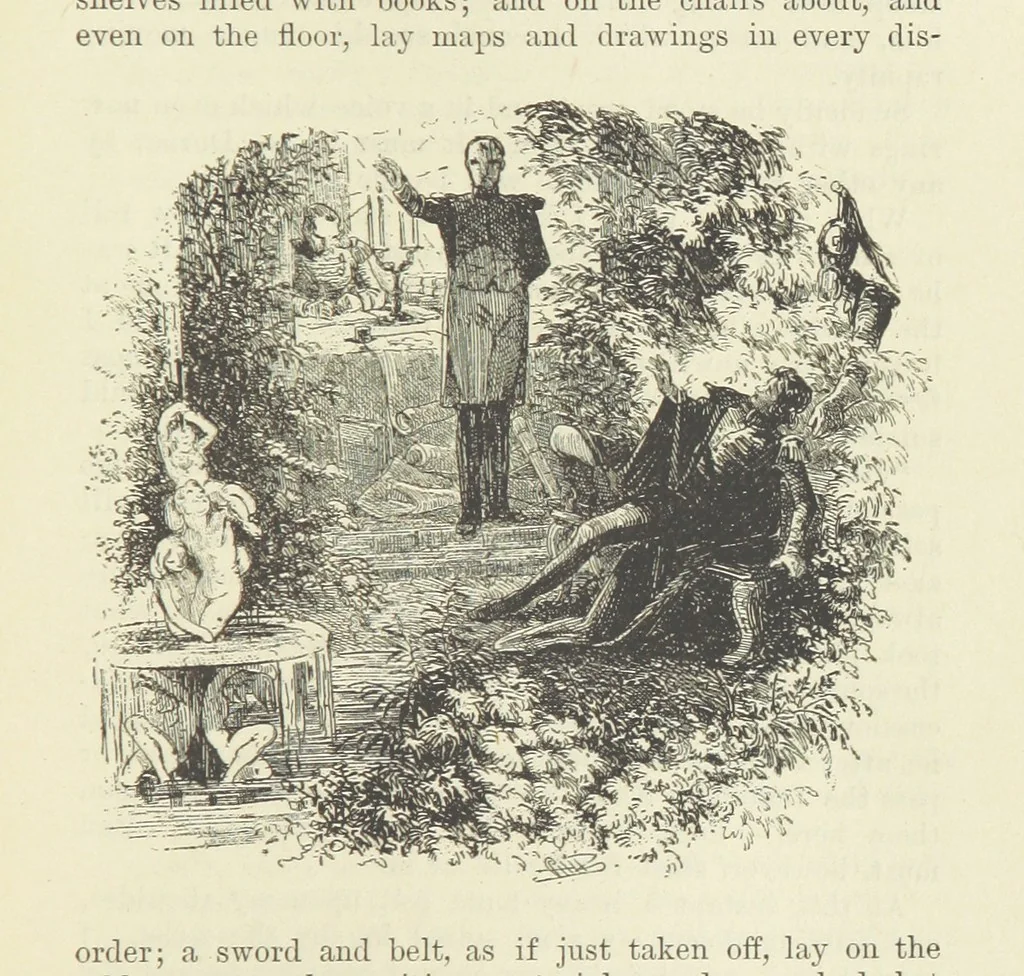 An illustration from Tom Burke of “Ours.” ... With illustrations by Phiz, 1892, leaf 461