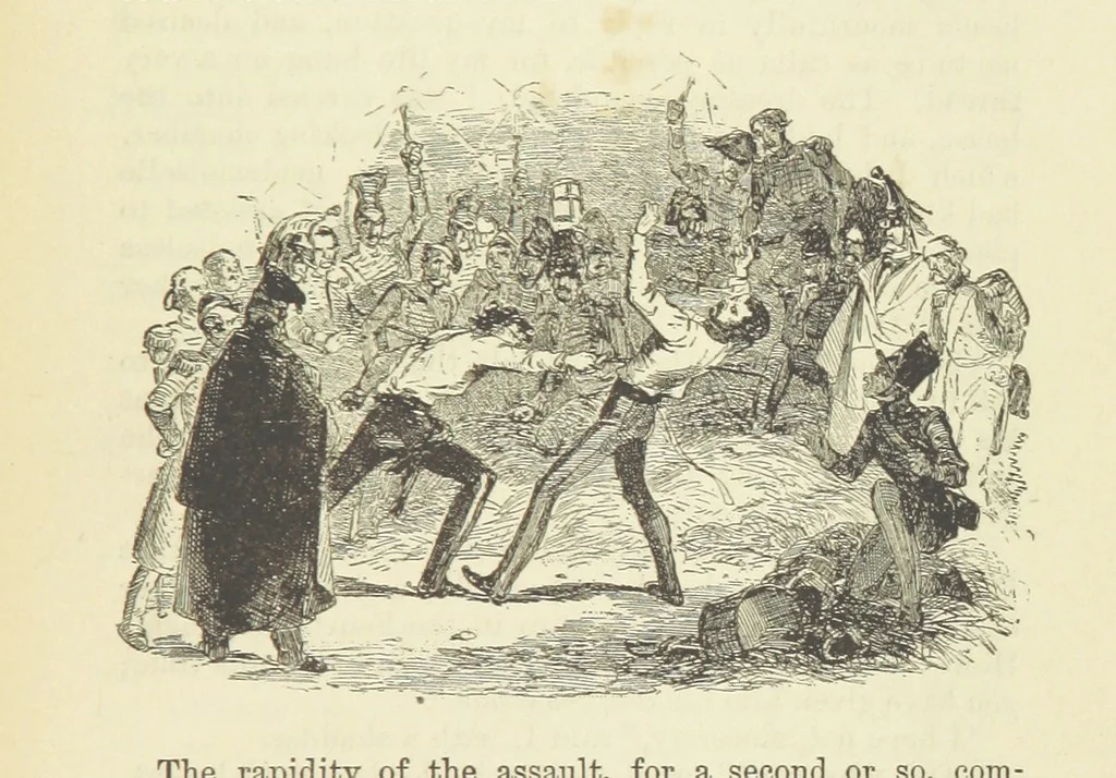 An illustration from Tom Burke of “Ours.” ... With illustrations by Phiz, 1892, leaf 527