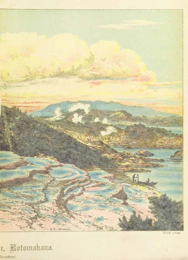 An illustration from A Weird Region. New Zealand lakes, terraces, geysers and volcanoes. [Illustrated, 1887, leaf 11