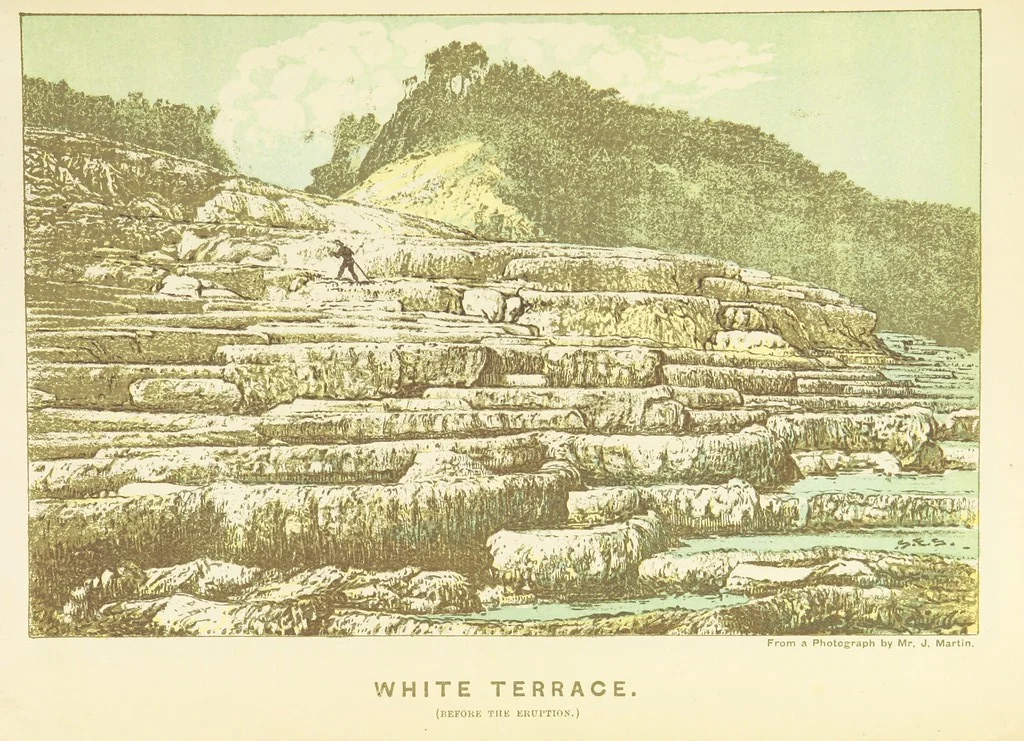 An illustration from A Weird Region. New Zealand lakes, terraces, geysers and volcanoes. [Illustrated, 1887, leaf 17
