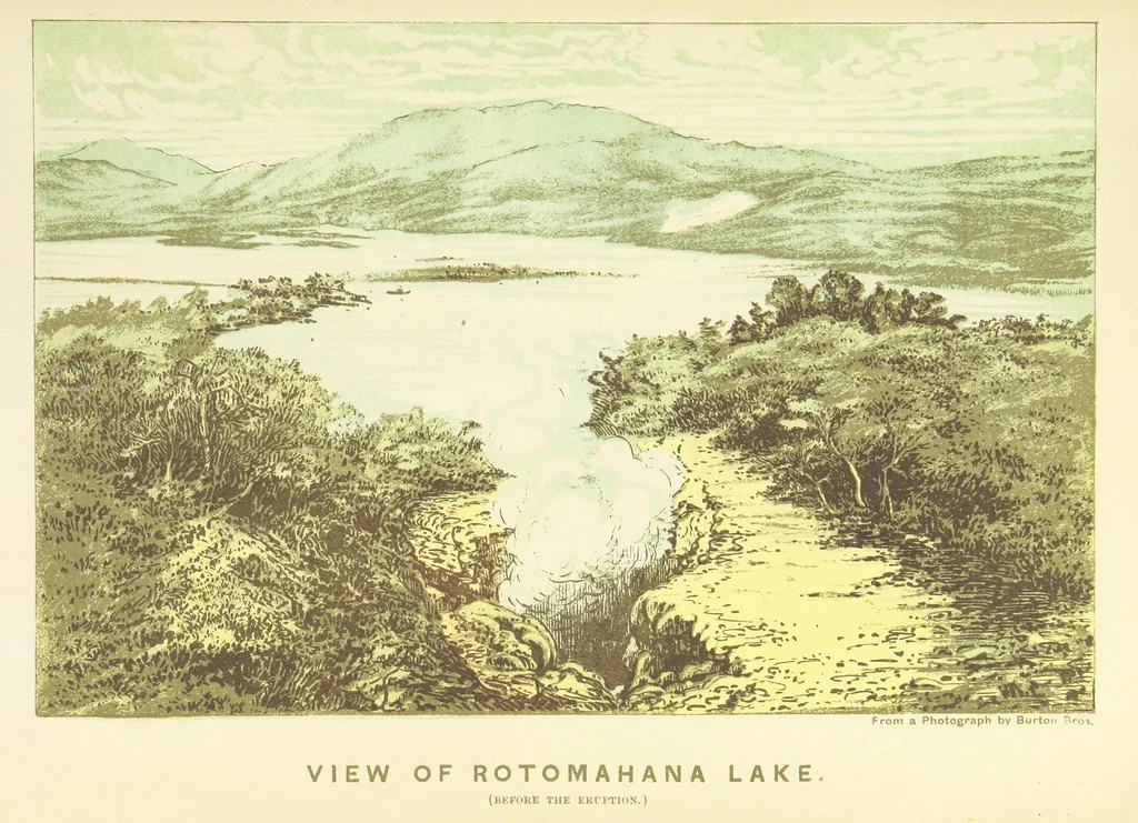 An illustration from A Weird Region. New Zealand lakes, terraces, geysers and volcanoes. [Illustrated, 1887, leaf 29