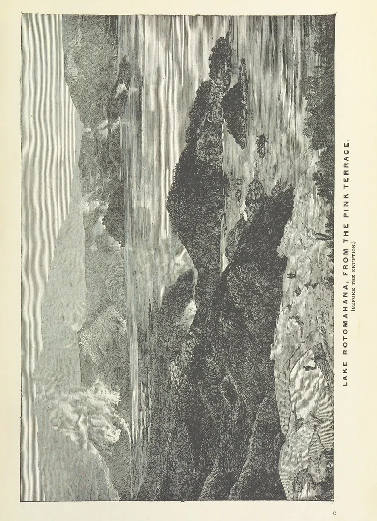 An illustration from A Weird Region. New Zealand lakes, terraces, geysers and volcanoes. [Illustrated, 1887, leaf 37
