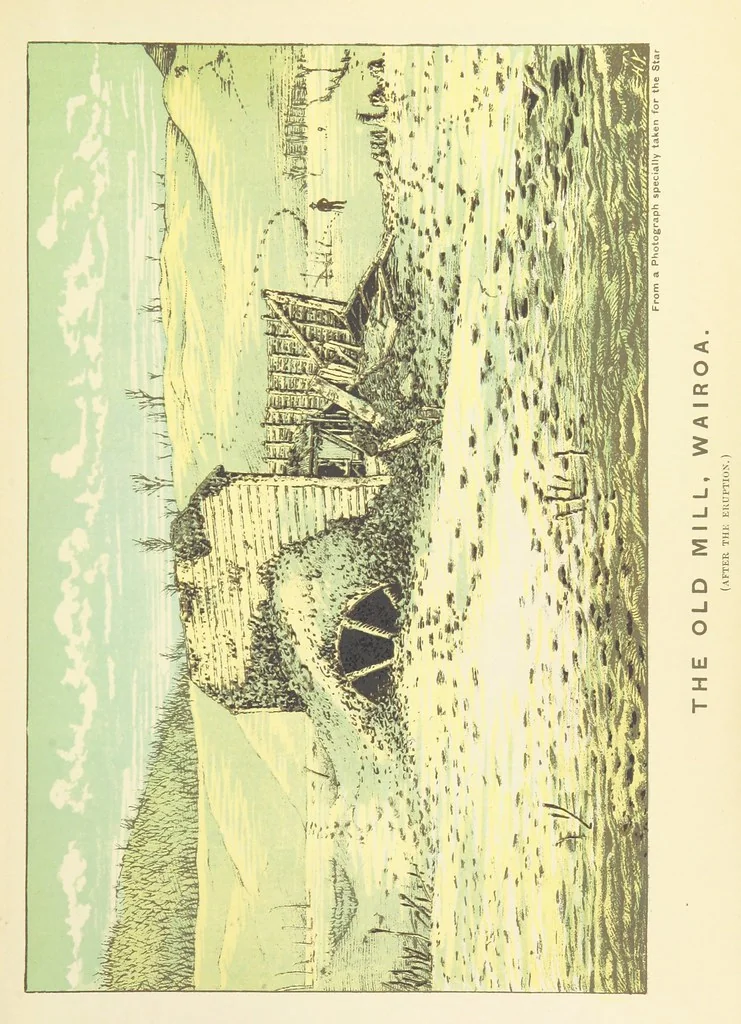 An illustration from A Weird Region. New Zealand lakes, terraces, geysers and volcanoes. [Illustrated, 1887, leaf 65