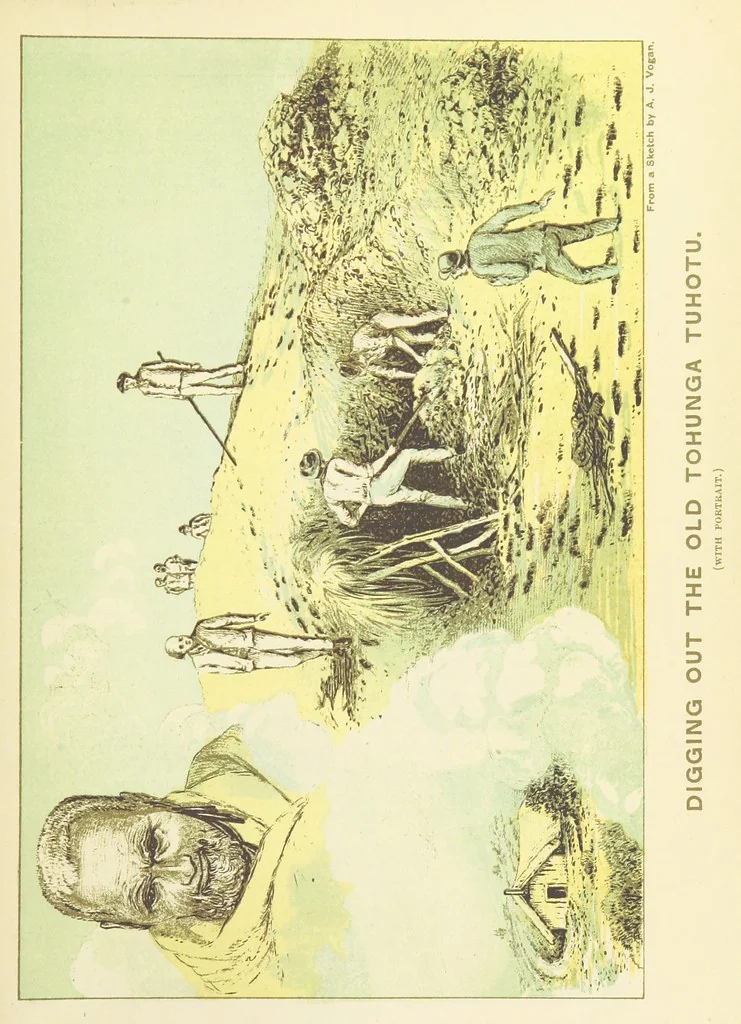 An illustration from A Weird Region. New Zealand lakes, terraces, geysers and volcanoes. [Illustrated, 1887, leaf 77