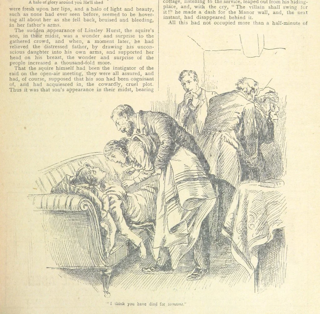 An illustration from Thrilling Life Stories for the Masses, 1892, leaf 109