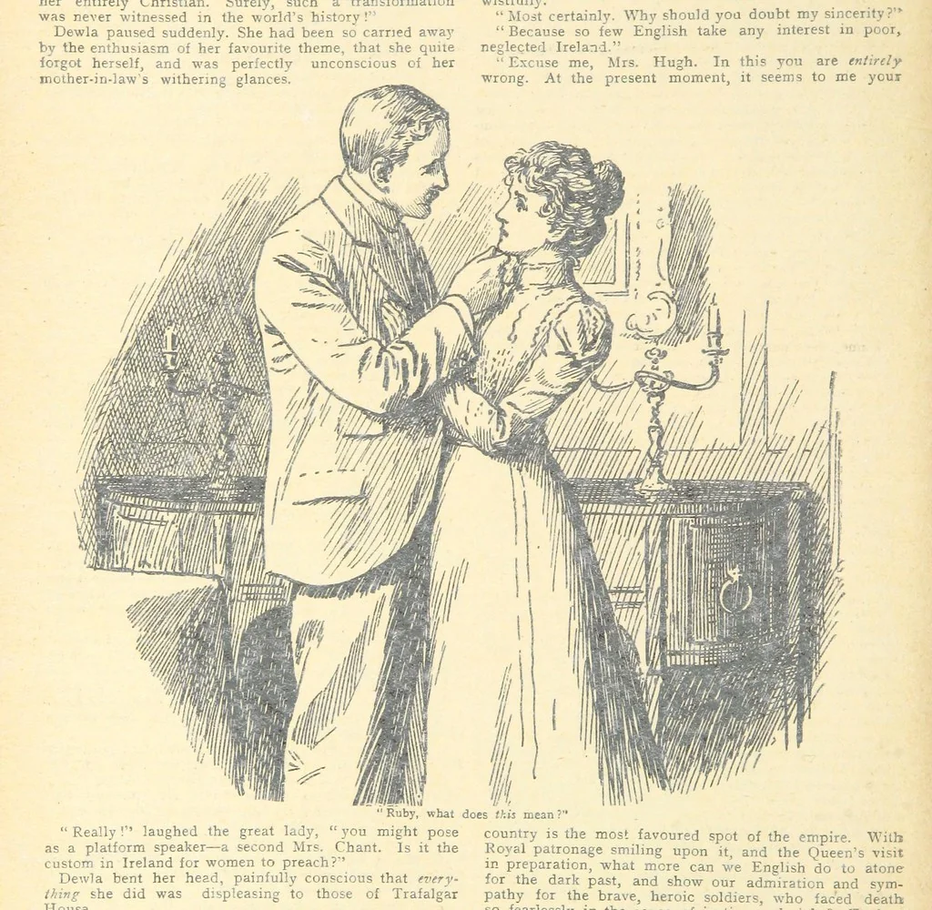 An illustration from Thrilling Life Stories for the Masses, 1892, leaf 12