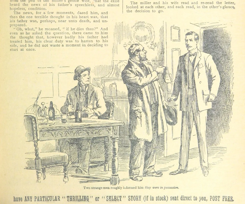 An illustration from Thrilling Life Stories for the Masses, 1892, leaf 177