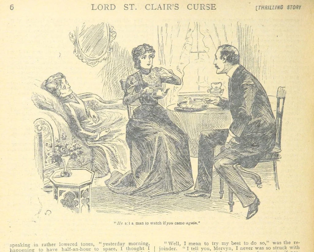 An illustration from Thrilling Life Stories for the Masses, 1892, leaf 194