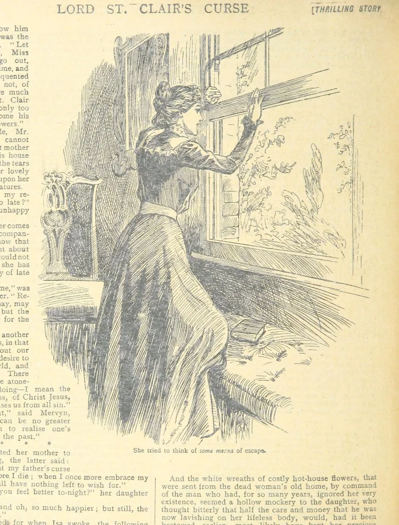 An illustration from Thrilling Life Stories for the Masses, 1892, leaf 198