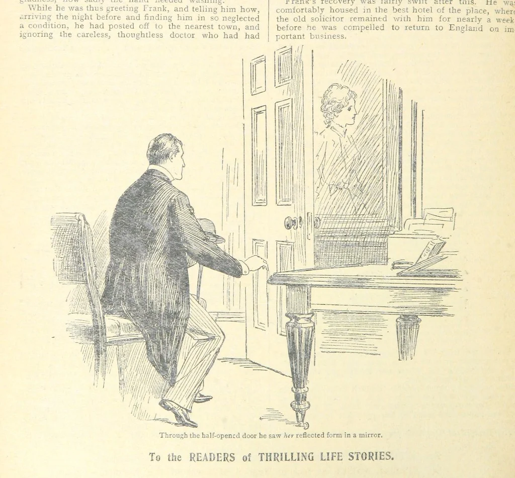 An illustration from Thrilling Life Stories for the Masses, 1892, leaf 388