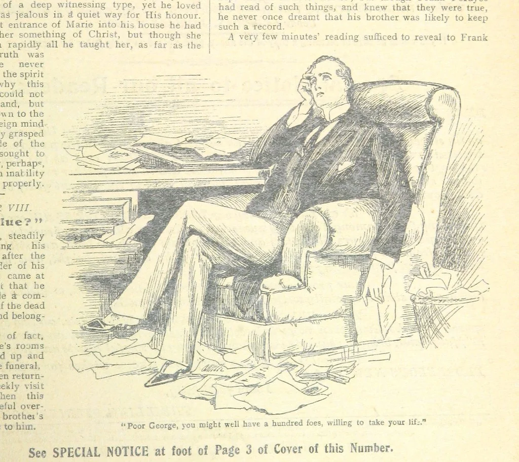 An illustration from Thrilling Life Stories for the Masses, 1892, leaf 399