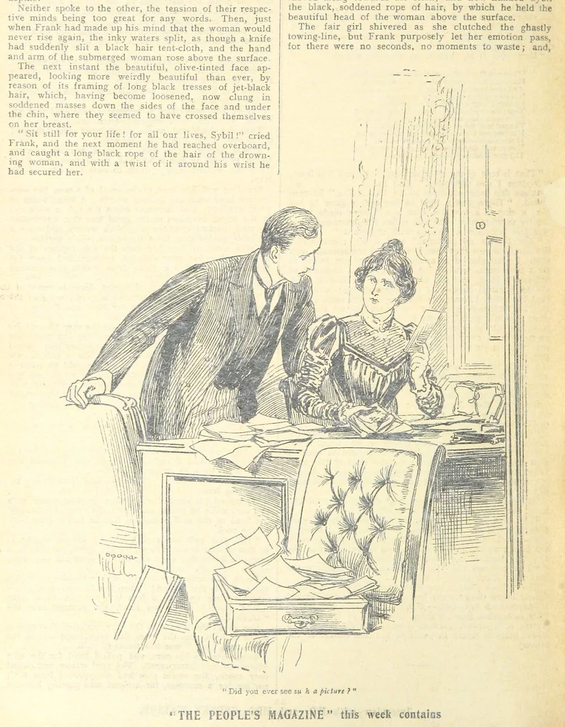 An illustration from Thrilling Life Stories for the Masses, 1892, leaf 418