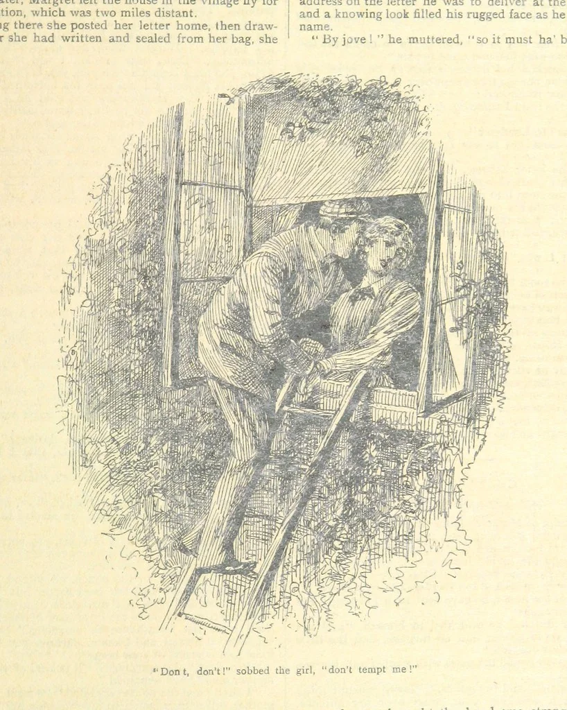 An illustration from Thrilling Life Stories for the Masses, 1892, leaf 75