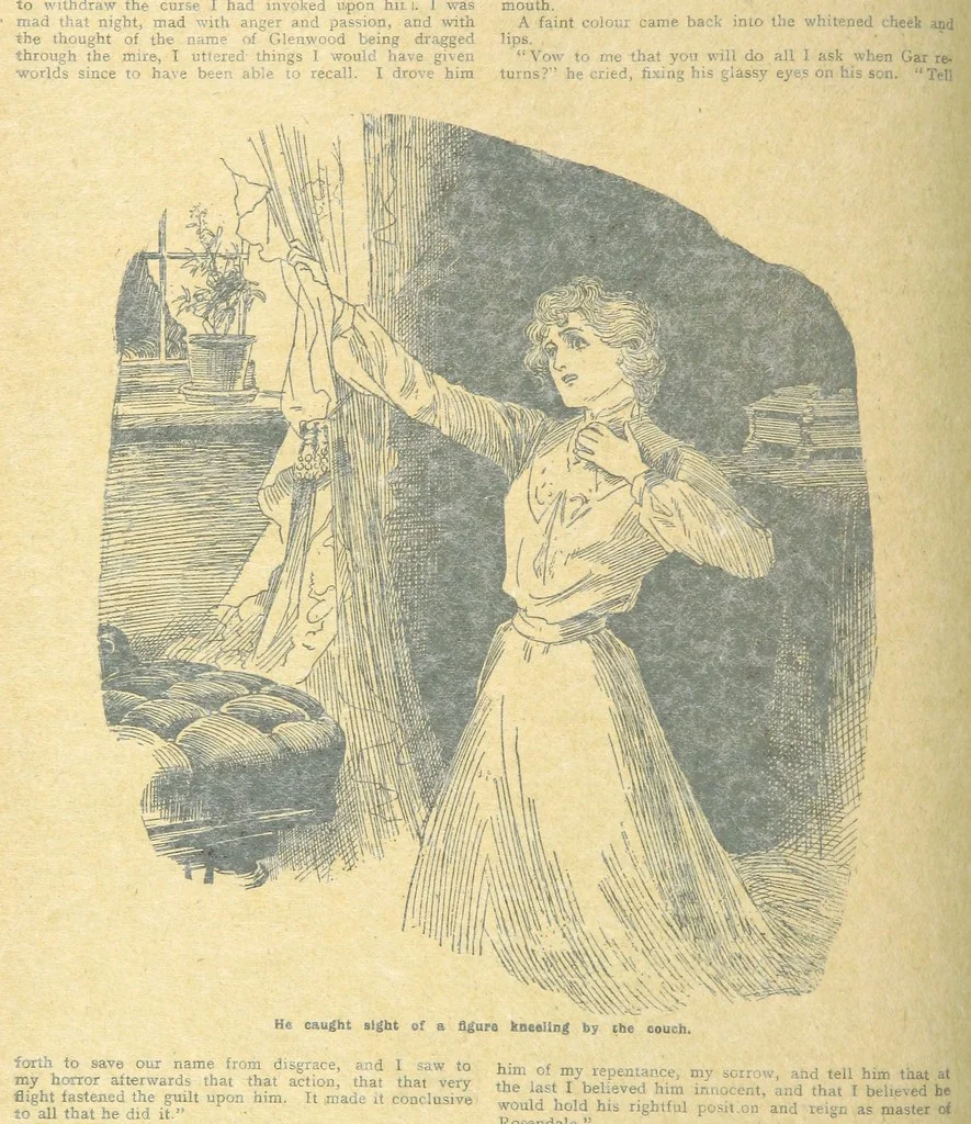 An illustration from Thrilling Life Stories for the Masses, 1892, leaf 112