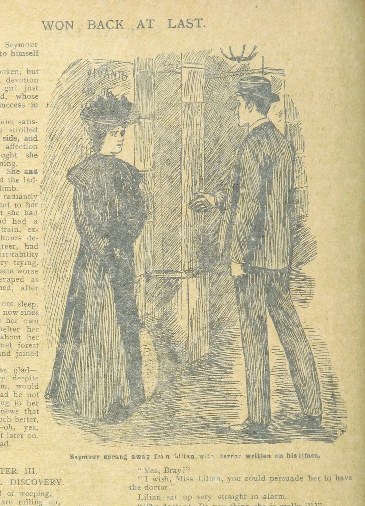 An illustration from Thrilling Life Stories for the Masses, 1892, leaf 12