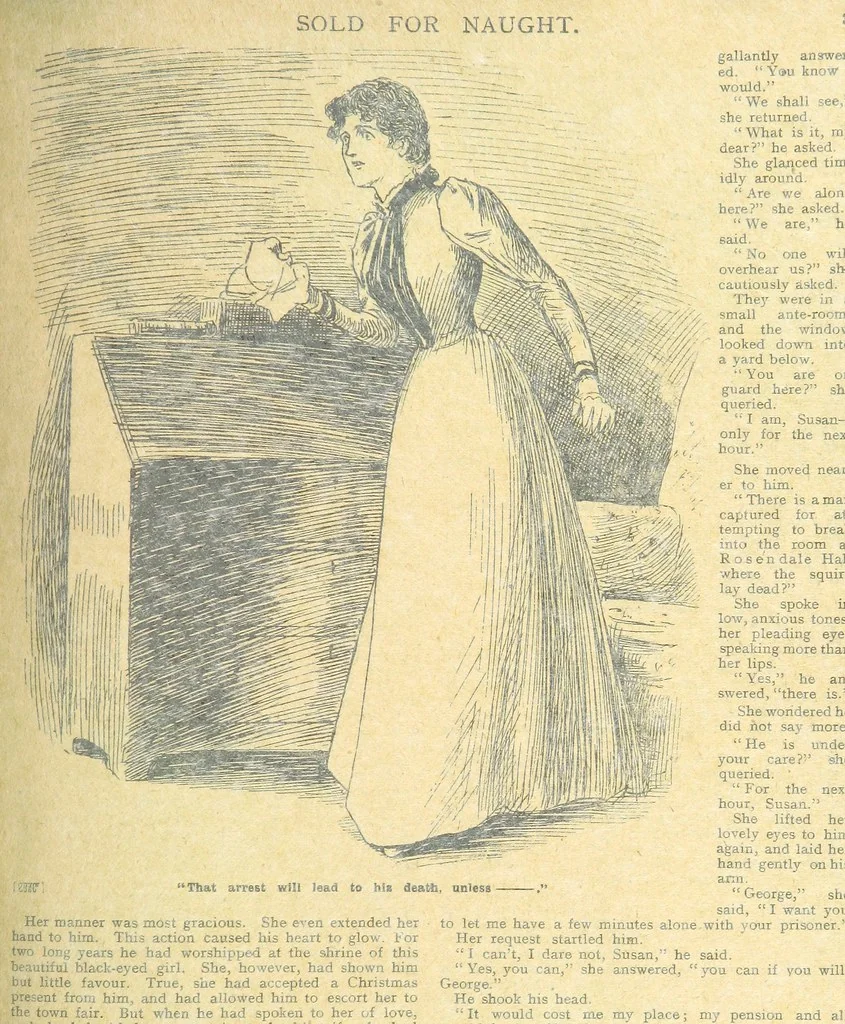 An illustration from Thrilling Life Stories for the Masses, 1892, leaf 131