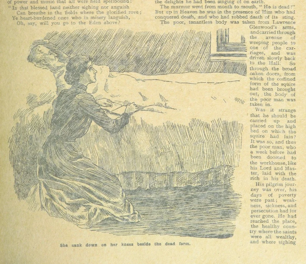 An illustration from Thrilling Life Stories for the Masses, 1892, leaf 139