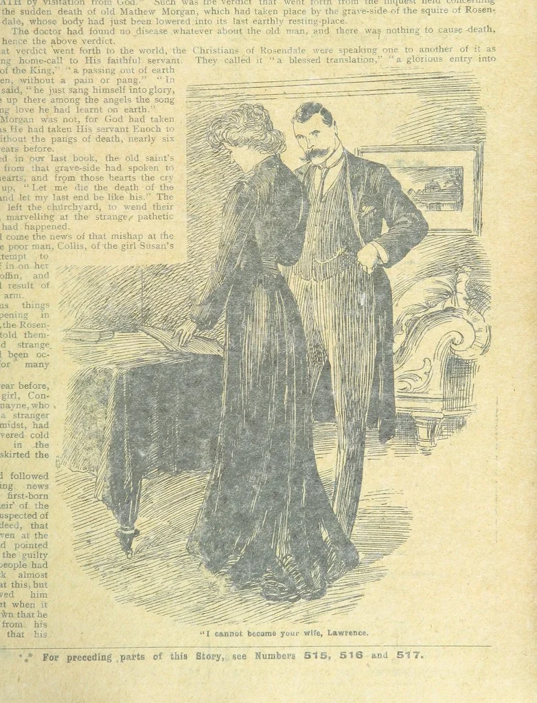 An illustration from Thrilling Life Stories for the Masses, 1892, leaf 149
