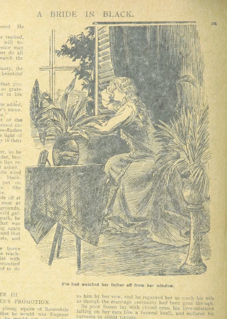 An illustration from Thrilling Life Stories for the Masses, 1892, leaf 152