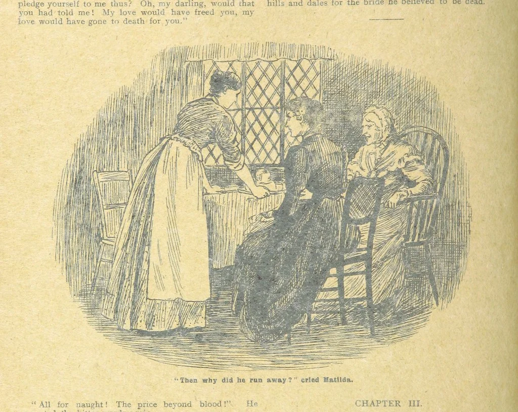An illustration from Thrilling Life Stories for the Masses, 1892, leaf 172