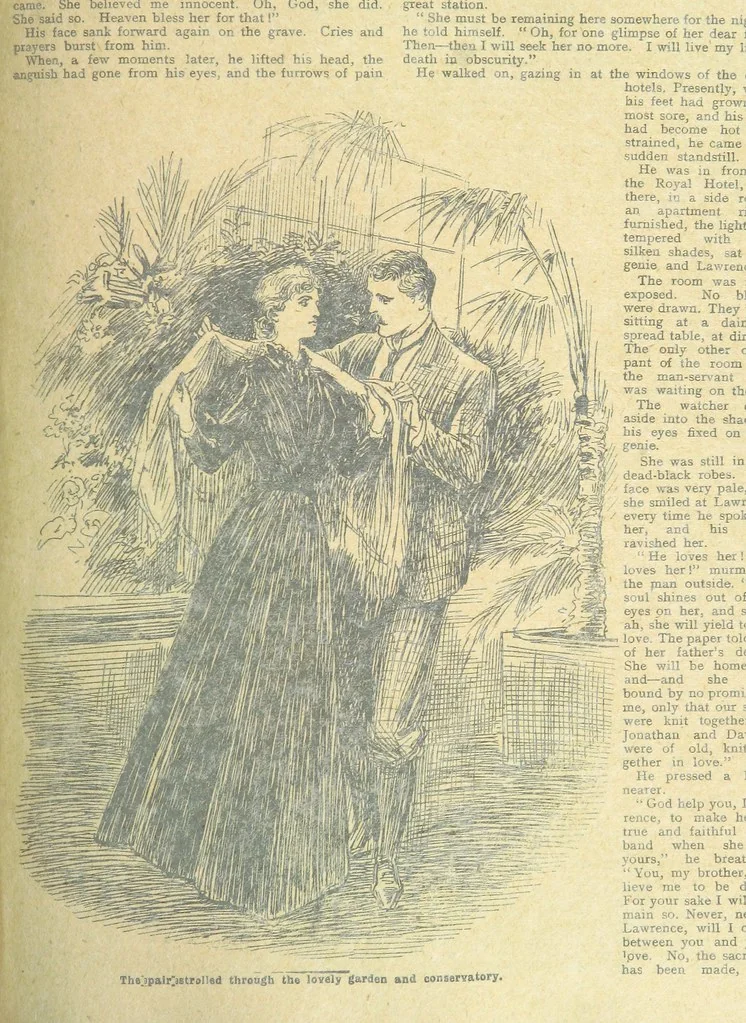 An illustration from Thrilling Life Stories for the Masses, 1892, leaf 175