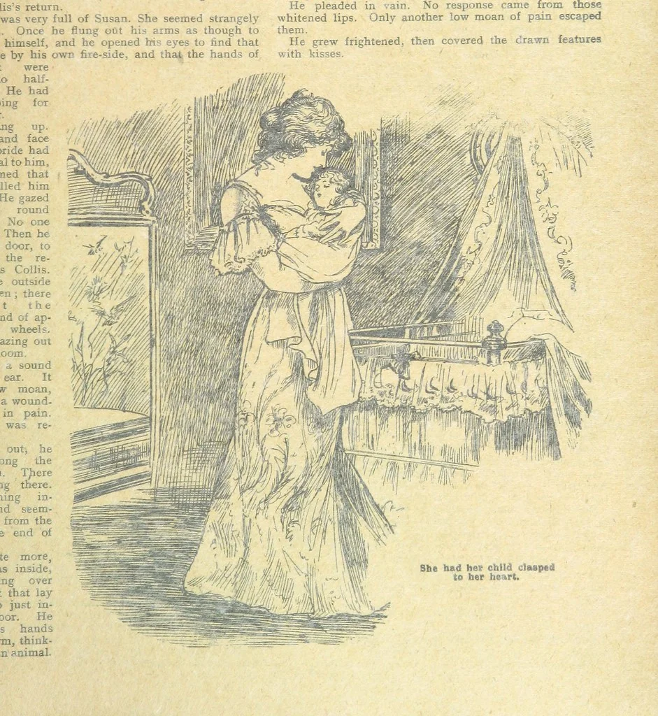 An illustration from Thrilling Life Stories for the Masses, 1892, leaf 195