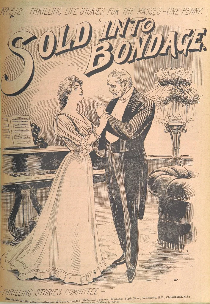 An illustration from Thrilling Life Stories for the Masses, 1892, leaf 27