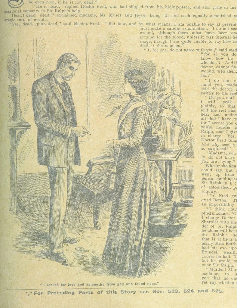 An illustration from Thrilling Life Stories for the Masses, 1892, leaf 309