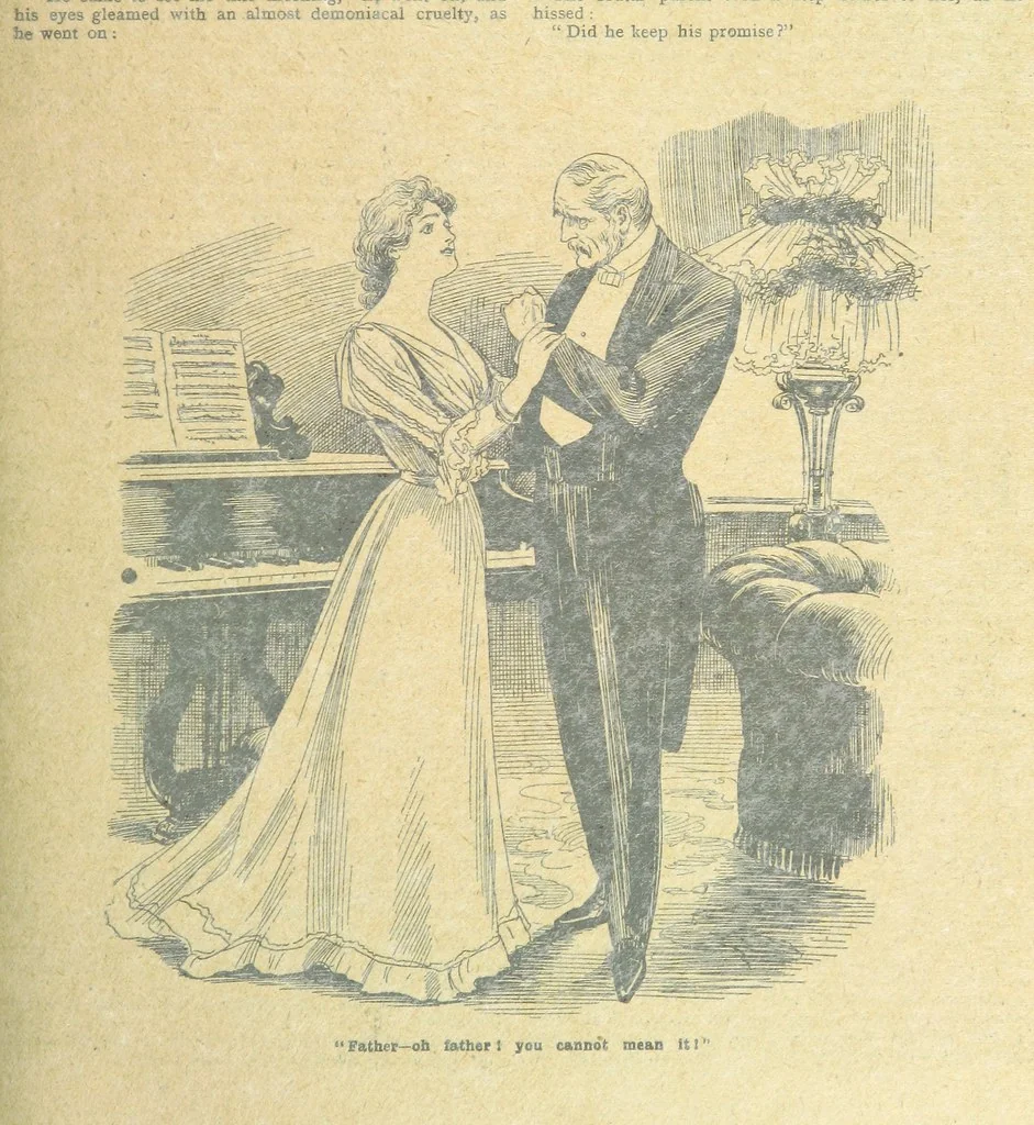 An illustration from Thrilling Life Stories for the Masses, 1892, leaf 35