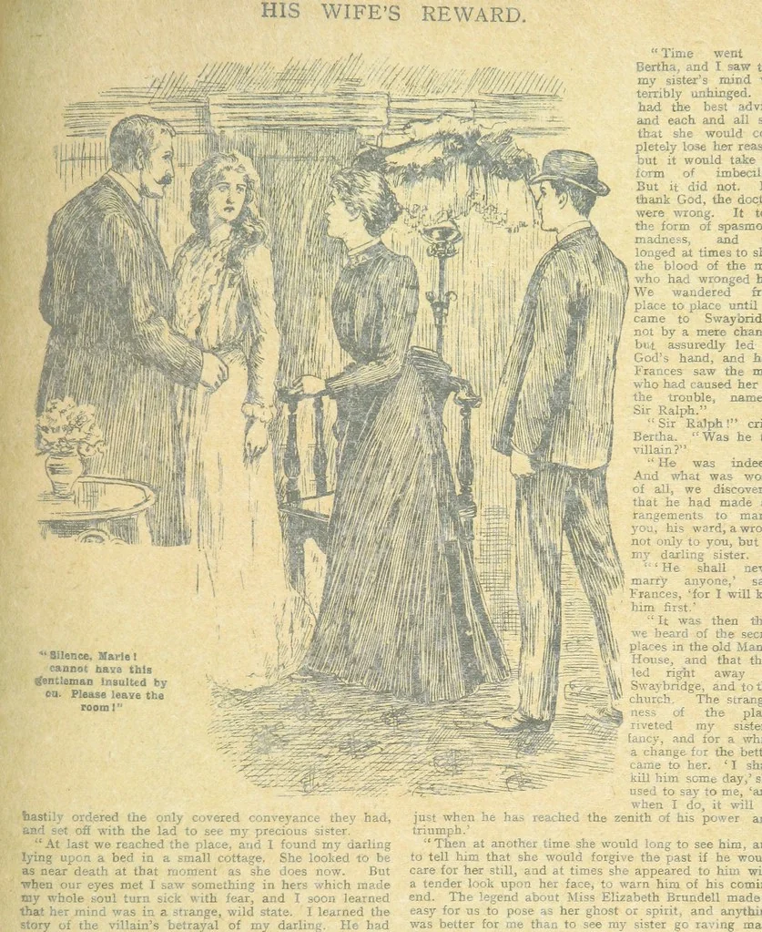 An illustration from Thrilling Life Stories for the Masses, 1892, leaf 375
