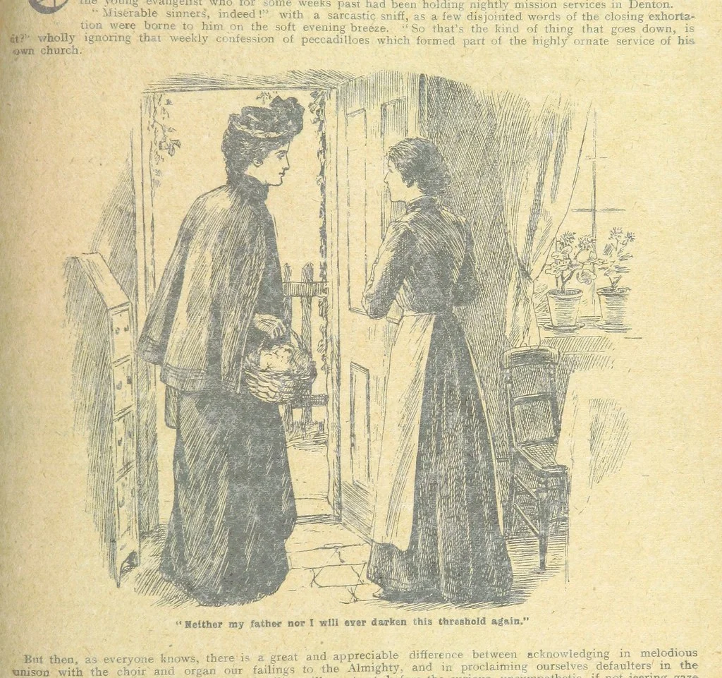 An illustration from Thrilling Life Stories for the Masses, 1892, leaf 389