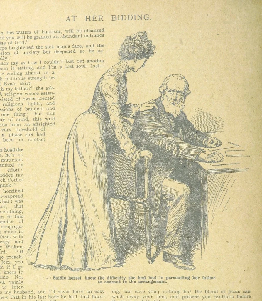 An illustration from Thrilling Life Stories for the Masses, 1892, leaf 392