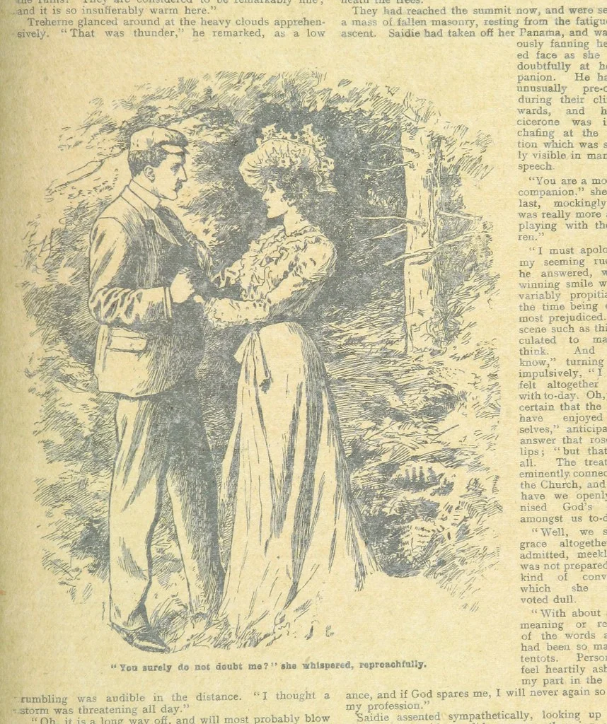 An illustration from Thrilling Life Stories for the Masses, 1892, leaf 399