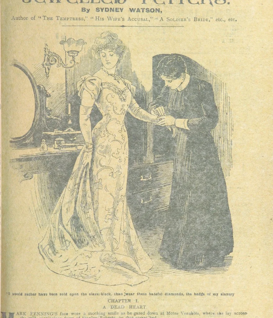 An illustration from Thrilling Life Stories for the Masses, 1892, leaf 49