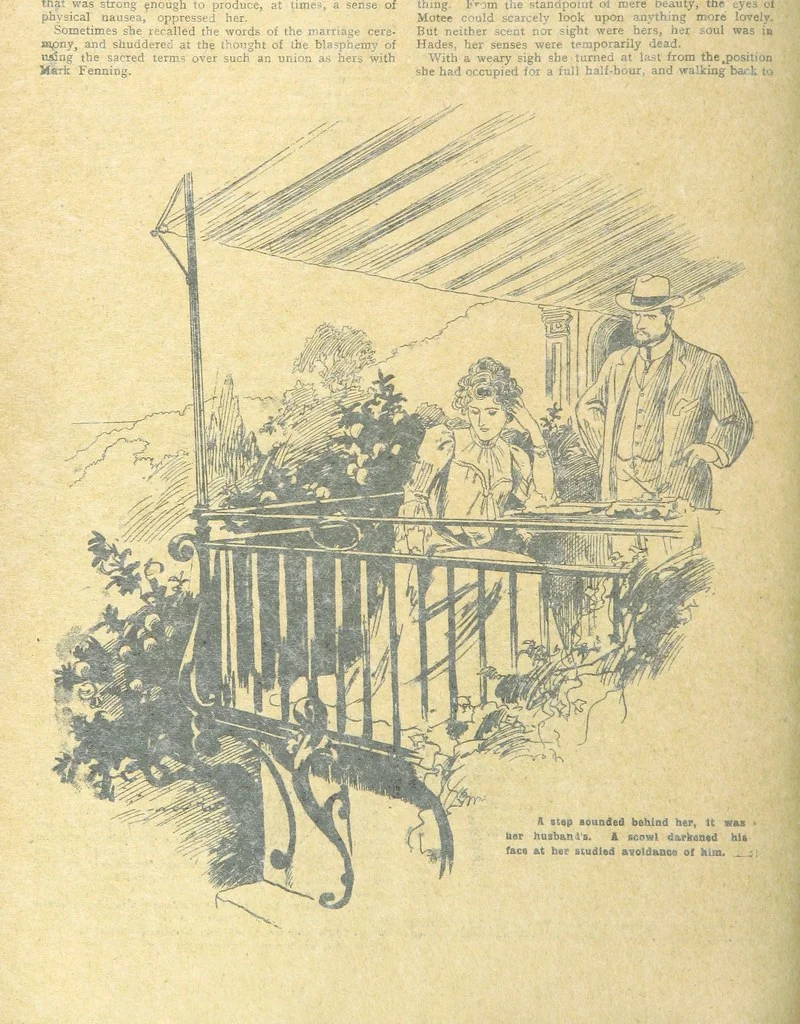 An illustration from Thrilling Life Stories for the Masses, 1892, leaf 52