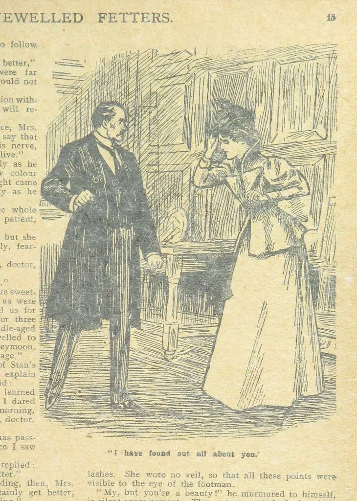 An illustration from Thrilling Life Stories for the Masses, 1892, leaf 63