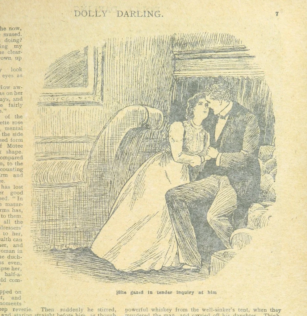 An illustration from Thrilling Life Stories for the Masses, 1892, leaf 75
