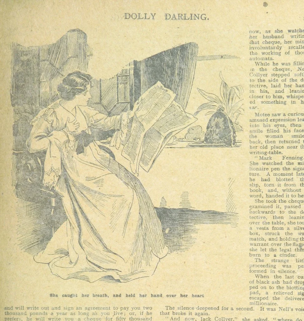 An illustration from Thrilling Life Stories for the Masses, 1892, leaf 79