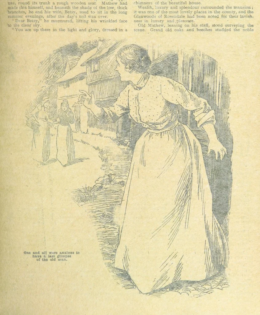 An illustration from Thrilling Life Stories for the Masses, 1892, leaf 99