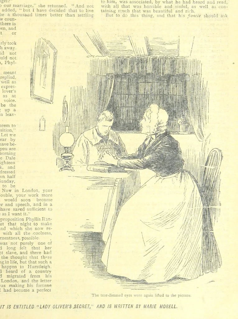 An illustration from Thrilling Life Stories for the Masses, 1892, leaf 131