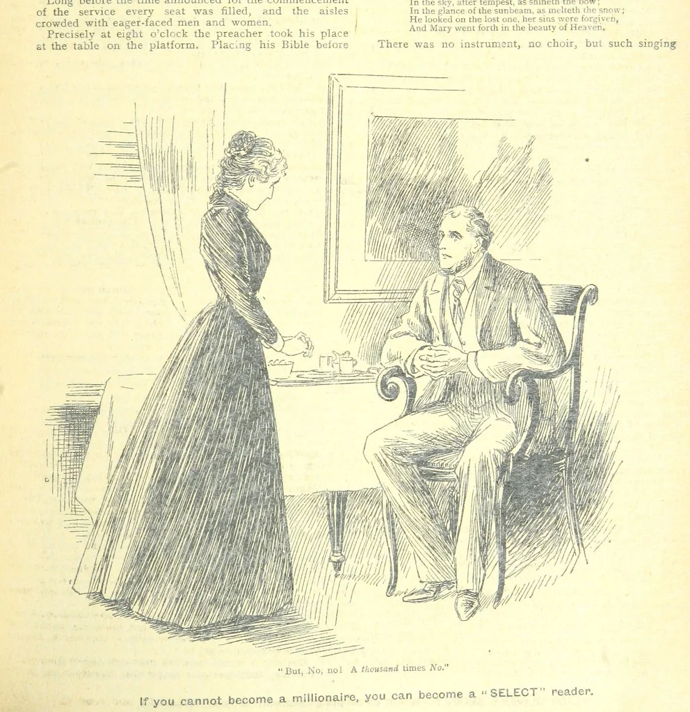 An illustration from Thrilling Life Stories for the Masses, 1892, leaf 219