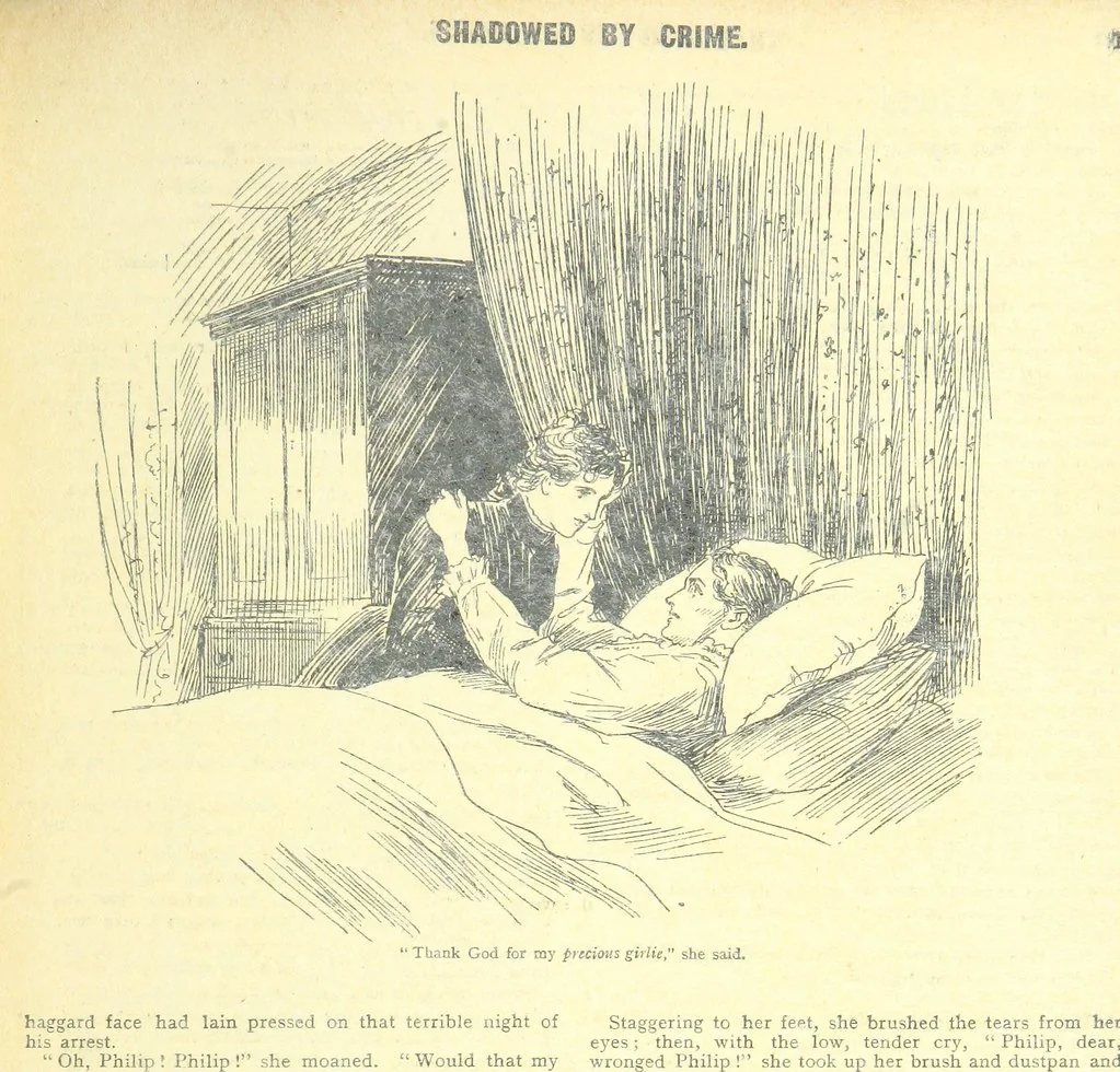 An illustration from Thrilling Life Stories for the Masses, 1892, leaf 223