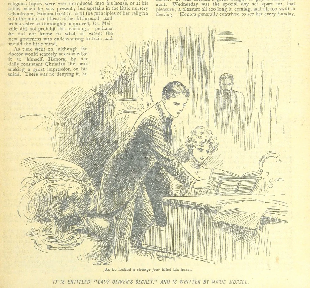 An illustration from Thrilling Life Stories for the Masses, 1892, leaf 31