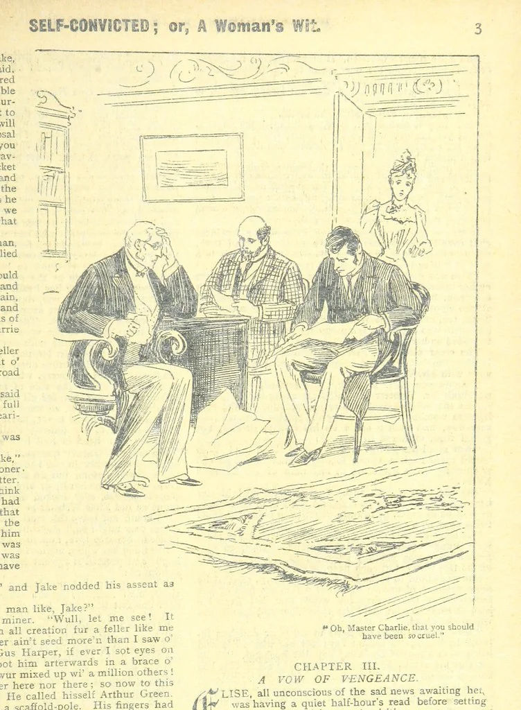 An illustration from Thrilling Life Stories for the Masses, 1892, leaf 371