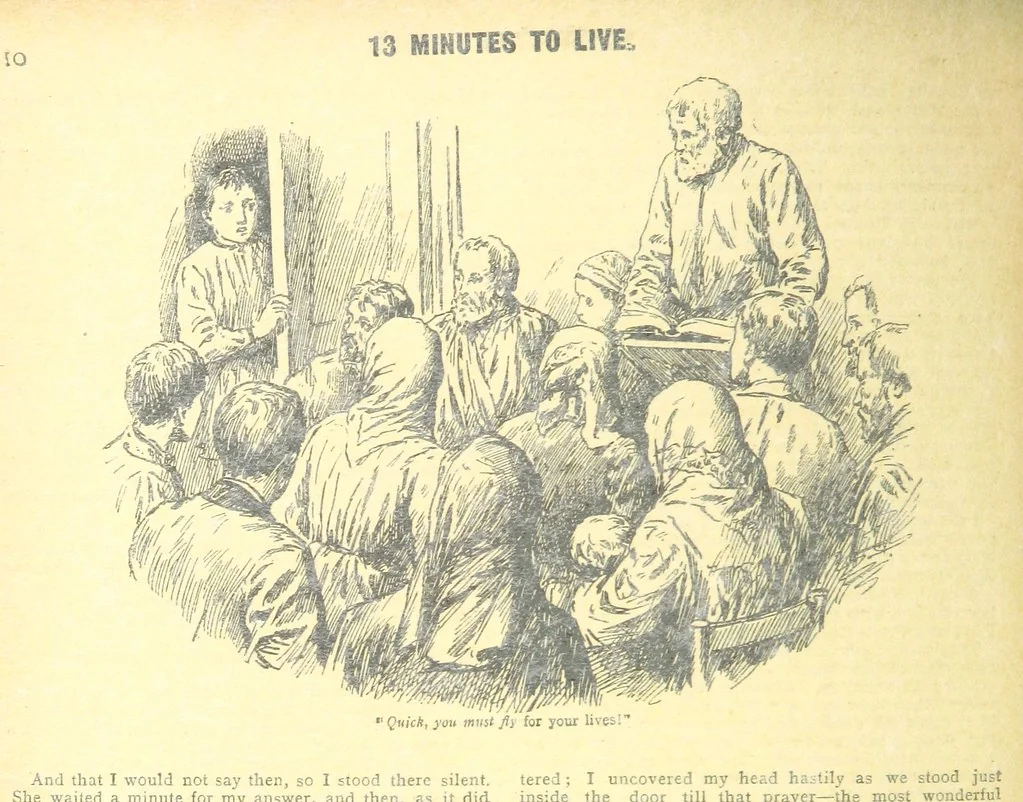 An illustration from Thrilling Life Stories for the Masses, 1892, leaf 418