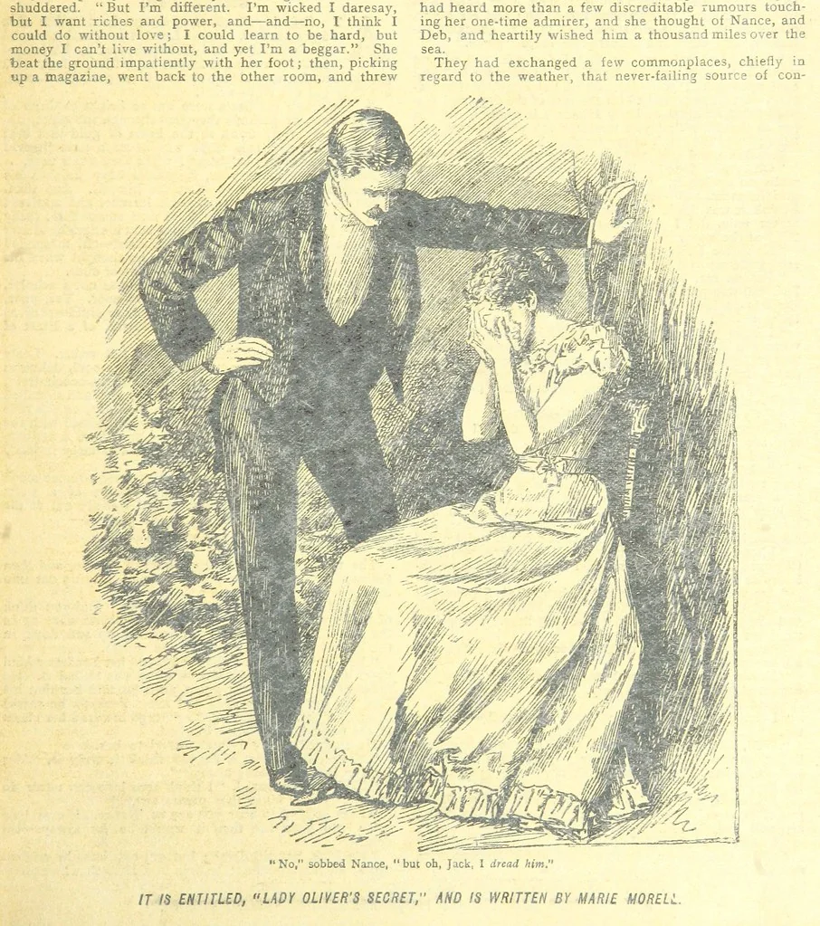 An illustration from Thrilling Life Stories for the Masses, 1892, leaf 51